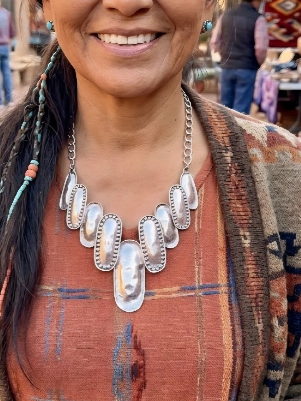 West & Co Silver Tone Concho Bib Statement Necklace Western Boho Fashion